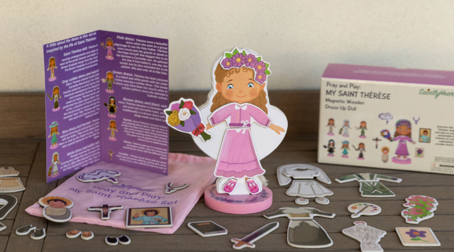 My Saint Thérèse, A magnetic wooden dress-up doll set - Saintly Heart