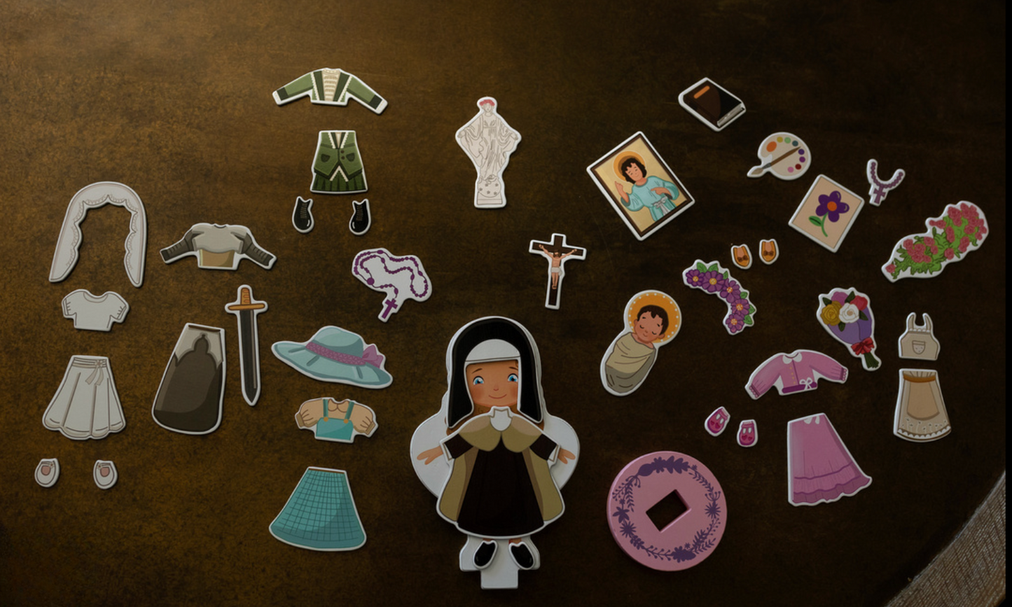 My Saint Thérèse, A magnetic wooden dress-up doll set - Saintly Heart