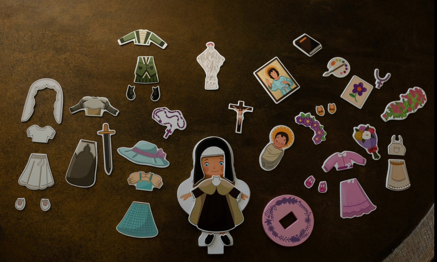 My Saint Thérèse, A magnetic wooden dress-up doll set