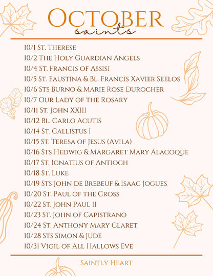 October Feast Days Mat and Calendar